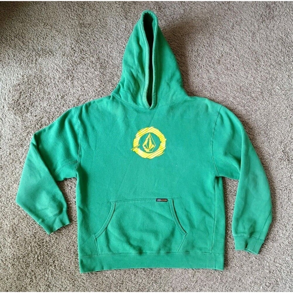 Volcom Hoodie Kids Large Green Graphic Print Vintage